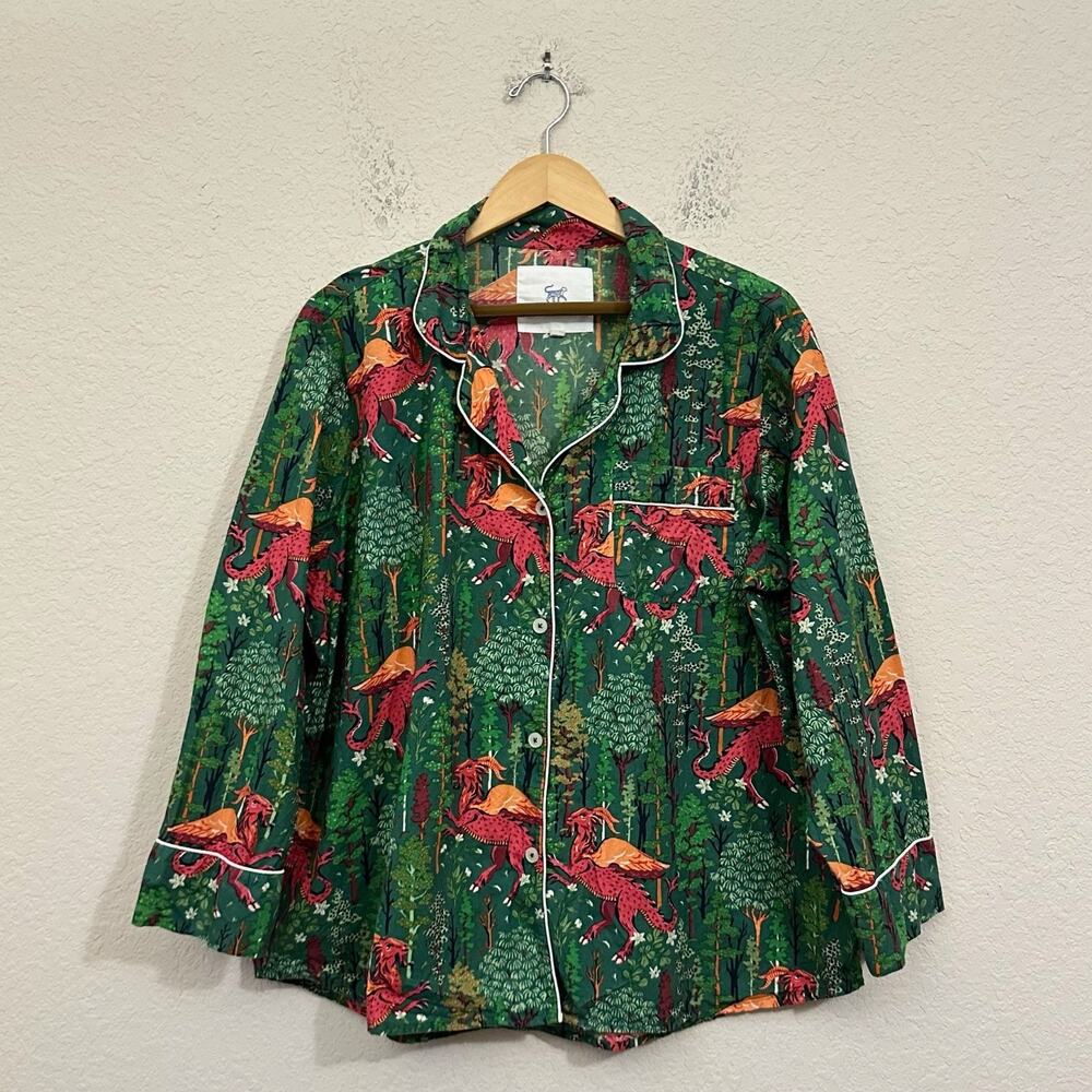 PRINTFRESH Pajama Top Green Mythical Beast Forest AOP Lounge Sleepwear